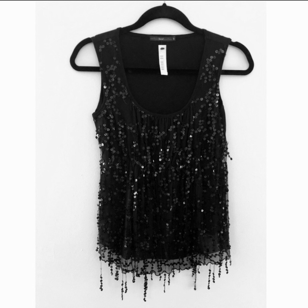 Azel Hazel Black Sequin Front Tank Top Small NWT